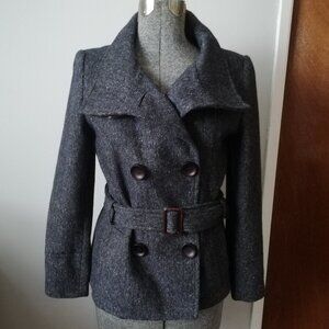 Zara Dark Gray Belted Pea Coat